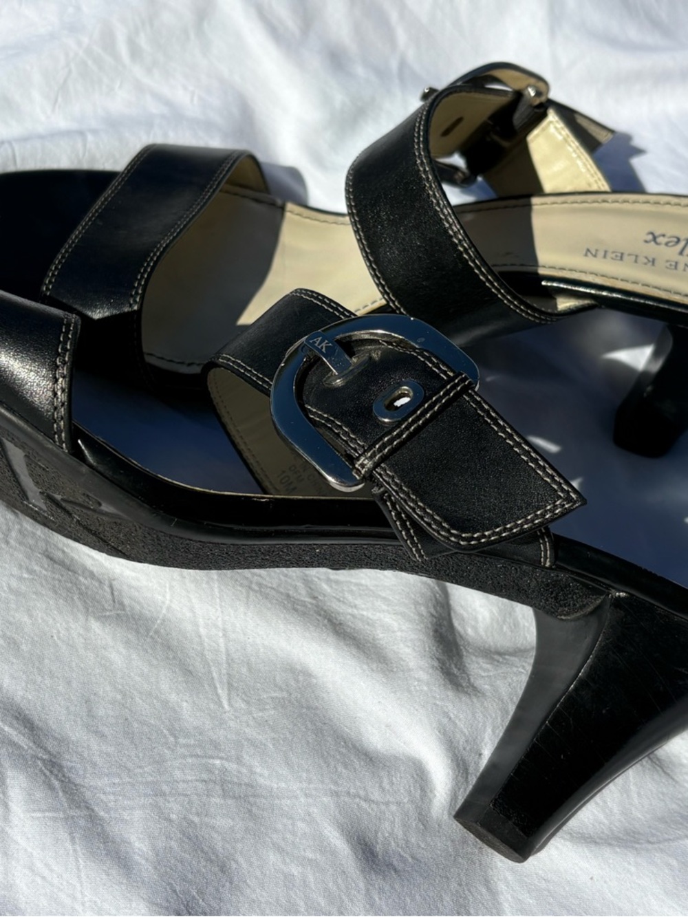 Anne Klein Black Two-Band iFlex Slide Sandals - Picture 3 of 5